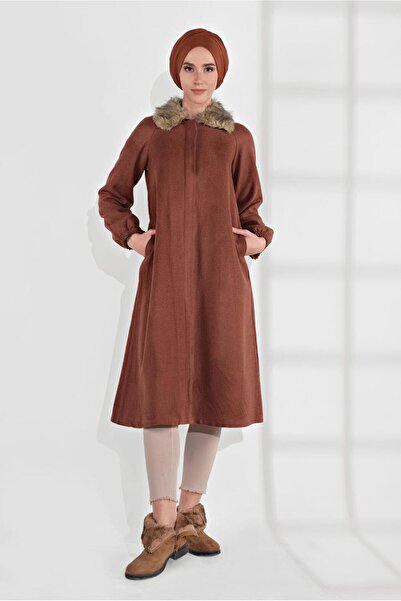 TRENDTESETTÜR Fur Detailed Zippered Cashew Coat 1705