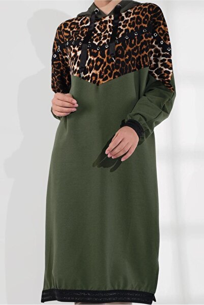 TRENDTESETTÜR 635 Model Leopard Print Hooded Tracksuit Tunic