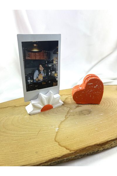 Melouro Orange White Daisy and Heart 2-Piece Photo and Card Holder Set, Note Holder, Note Name Holder Set