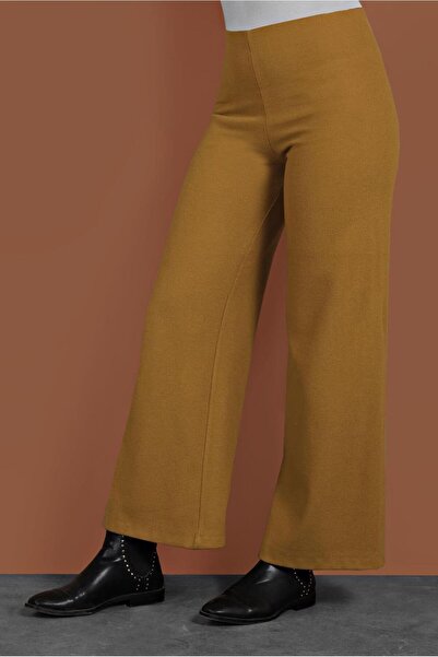 TRENDTESETTÜR Women's Orange (MUSTARD) Elastic Waist Wide Leg Trousers 7701