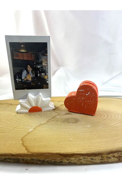 Melouro Orange White Daisy and Heart 2-Piece Photo and Card Holder Set, Note Holder, Note Name Holder Set