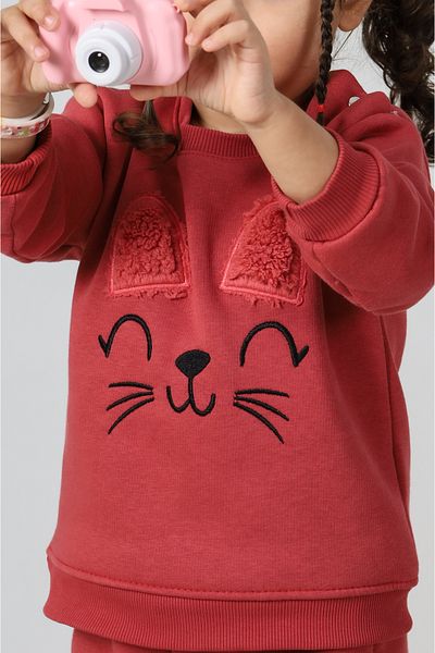 MinyTim Baby Girl Set of 2 Top and Bottom 3 Thread Cotton Cat Embroidered 9 12 18 Months 2 Years Old