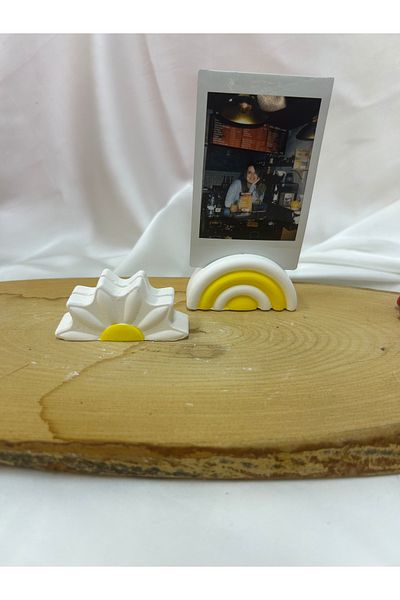 Melouro Yellow Daisy and Rainbow Set of 2 Photo and Card Holder - Note Holder and Name Holder