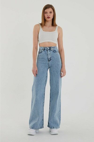 LİMABEL Milano Women's - Light Blue High Waist Wide Leg Palazzo Jeans (Buy 1 Size Larger)