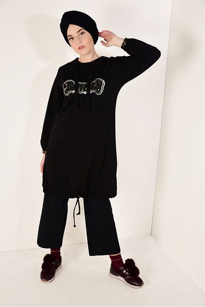 TRENDTESETTÜR Women's Black Printed Sports Tunic - t 3157