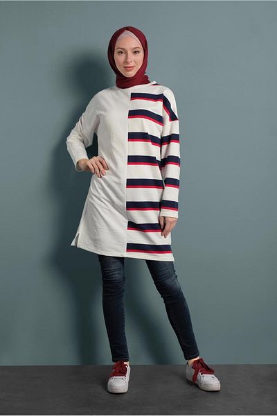 TRENDTESETTÜR Women's Red Striped Tracksuit Tunic 497