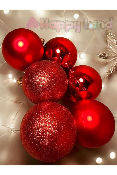 Happyland Red Colored Cici Ball 4 cm 6 Pieces Red Christmas Ball New Year Pine Tree Ornament Drawstring Ornament