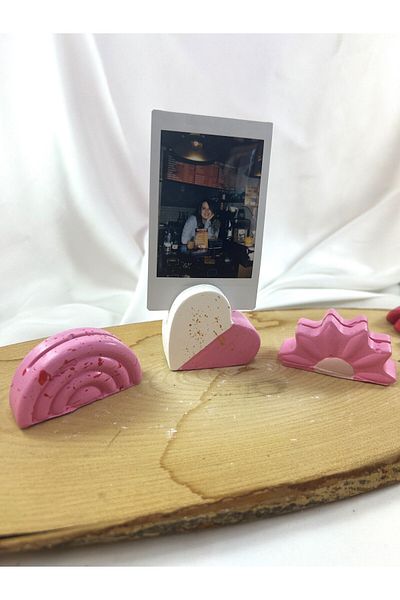 Melouro Pink Heart Rainbow Daisy 3-Piece Photo and Card Set - Note Holder and Name Holder