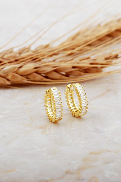 Sümer Telkari Baget Taşlı Küçük Boy Altın Kaplama Gümüş Oval Halka Küpe 7129