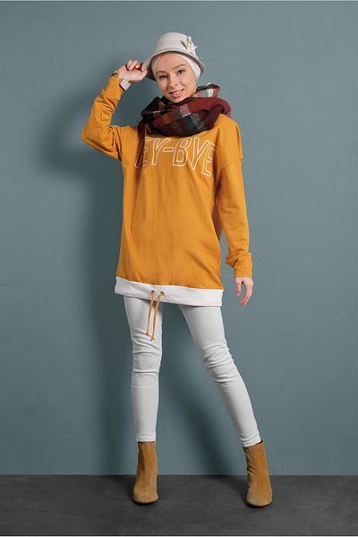 TRENDTESETTÜR Women's Orange Tunic - Text Detail, Model 237