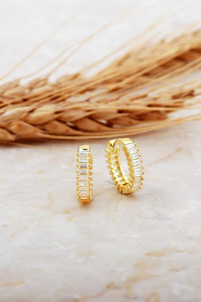 Sümer Telkari Baget Taşlı Küçük Boy Altın Kaplama Gümüş Oval Halka Küpe 7129