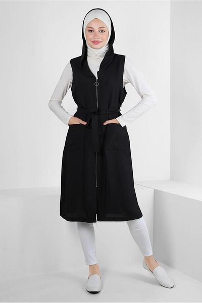 Alvina Hooded Zippered Pocket Vest 43872