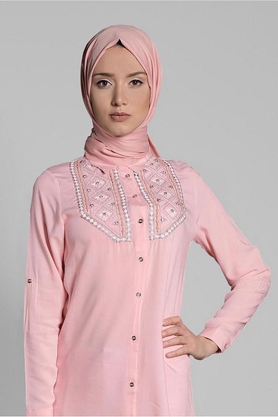 TRENDTESETTÜR Women's Powder (SOMON) Embroidered Cotton Tunic 2174