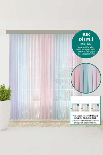 Bebemotto Soft Gökkuşağı Pastel Pembe, Mor Çocuk Odası, Bebek Odası tül perde