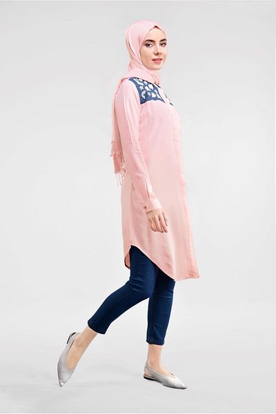 TRENDTESETTÜR Women's Powder Embroidery and Bead Embroidered Tunic 4903