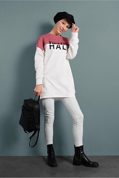 TRENDTESETTÜR Pink Women's Tunic 537 - Double Color and Text Detail