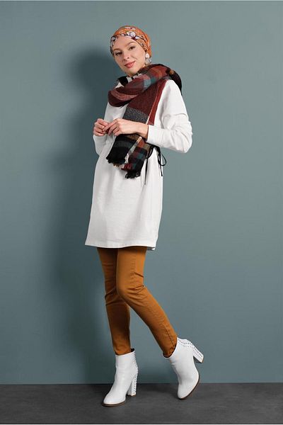 TRENDTESETTÜR Ecru Women's Tunic 937 - Drawstring Design