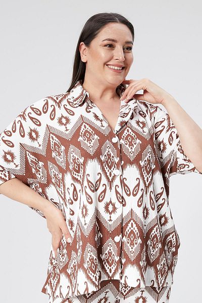 Ebsumu Γυναικείο Σετ Καφέ Χαλαρό Μπλουζάκι Plus Size