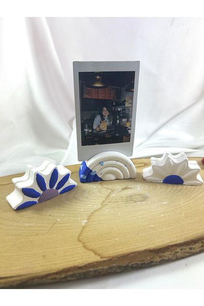 Melouro Navy Blue Design Daisy and Rainbow 3-Piece Photo and Card Holder Set, Note Holder, Note Name Holder Set