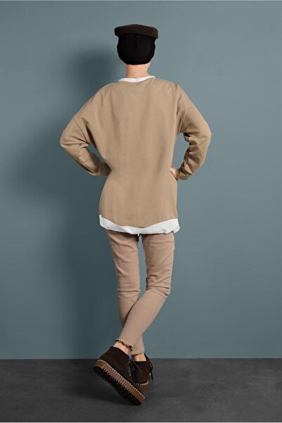 TRENDTESETTÜR Women's Beige Text Detailed Colored Tunic 237