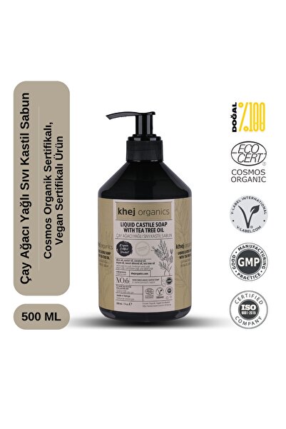 Khej Organics No.6 Organik Vegan Çay Ağacı Yağlı Sıvı Kastil Sabun (AKNE/YAĞL...
