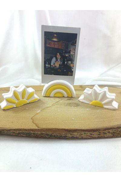 Melouro Yellow Design Daisy and Rainbow 3-Piece Photo and Card Holder Set, Note Holder, Note Name Holder Set