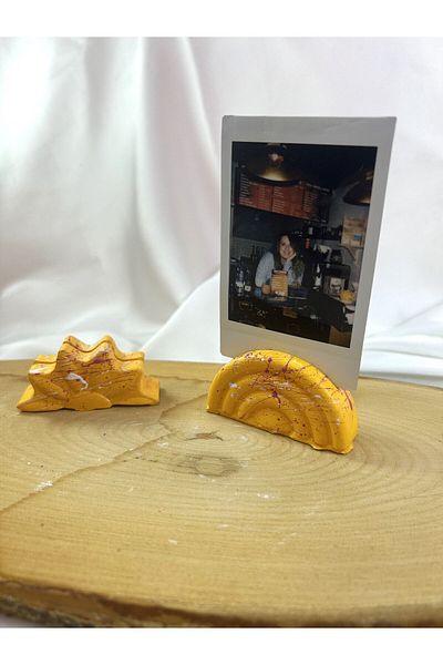Melouro Sun Yellow Splatter Daisy and Rainbow Set of 2 Photo and Card Holder, Note Holder, Name Holder Set