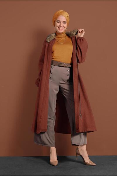 TRENDTESETTÜR Fur Detailed Zippered Cashew Coat 1705
