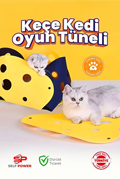 Self Power KEDİ KEÇE TÜNEL OYUN MATI-ETKİLEŞİMLİ KEDİ OYUNCAKLARI,YAVRU KEDİL...