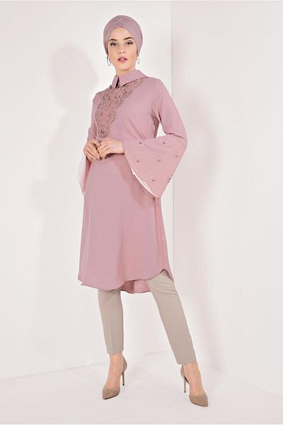 TRENDTESETTÜR Women's Pink (ROSE) Embroidered Tunic with Flywheel Sleeves T 71381