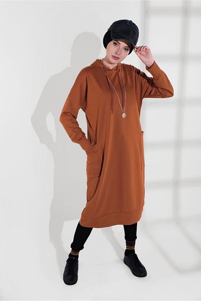 TRENDTESETTÜR Women's Tan Cotton Long Tunic 9822