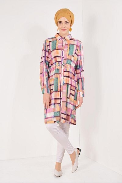TRENDTESETTÜR Women &Apos; S Tunic in Fuchsia - Gathered Waist, Buttoned Front t 600492