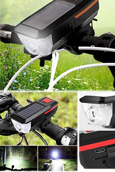 MOBEE 3 Modlu Elektriksiz Şarjlı Bisiklet Farı ve Kornası Seti 120 Desibel Uz...