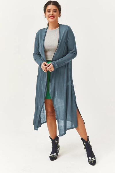 Ebsumu Tricotaje subțiri pentru femei Cardigan lung indigo