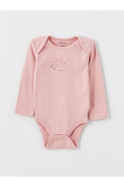 LC Waikiki LCW baby Crew Neck Long Sleeve Printed Baby Girl Snap-On Body 2-Piece