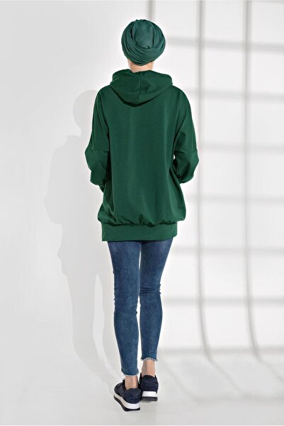 TRENDTESETTÜR Women's Green Text Printed Pocketed Tracksuit Tunic 6102