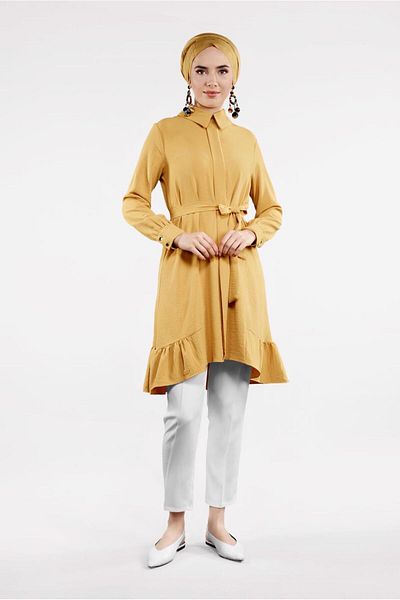 TRENDTESETTÜR Women's Orange (MUSTARD) Waist Belted Skirt Tip Flounce Tunic 7655