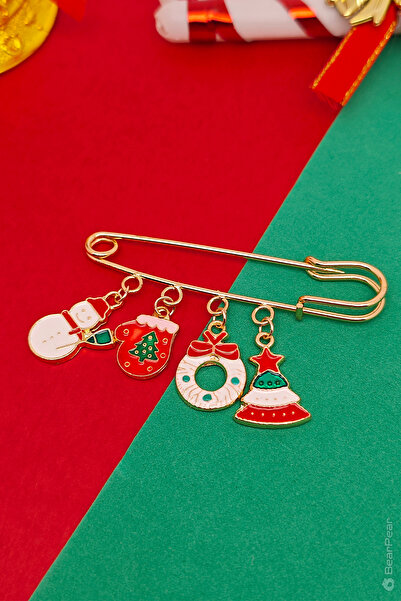 BearPear Yılbaşı Temalı Broş İskoç İğnesi Yaka Çanta Aksesuar