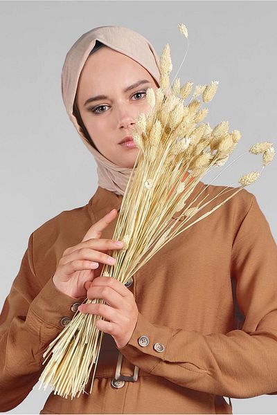 TRENDTESETTÜR Tan Embroidered Women's Tunic - Front Button, Pockets Detail 3234