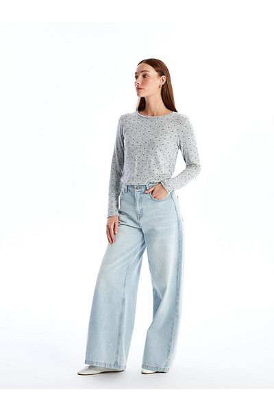 LC Waikiki Tricou cu buline LCWAIKIKI, cu imprimeu clasic, bej deschis, pentru femei