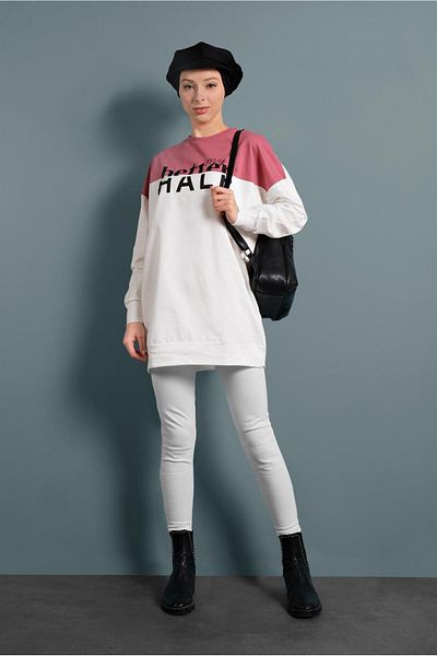 TRENDTESETTÜR Pink Women's Tunic 537 - Double Color and Text Detail
