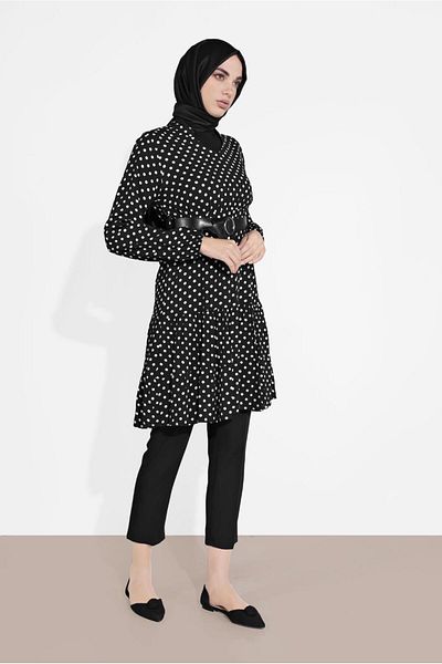 TRENDTESETTÜR Women's Black Polka Dot Tunic 1491