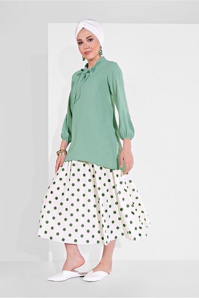 TRENDTESETTÜR WOMEN'S GREEN (MINT) COLLAR LACE-UP TUNIC 1091