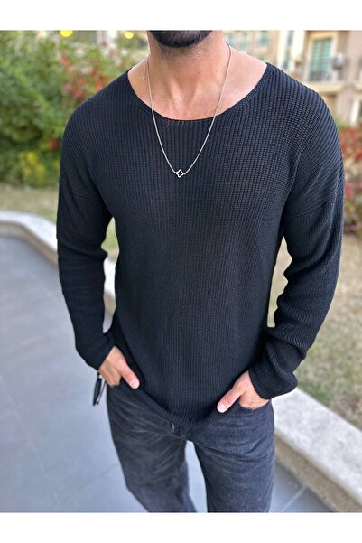 elkumoda Pulover oversize din bumbac tricotat în stil casual cu decolteu - Ha...