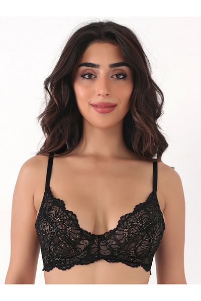 Brandpanty Sutien cu sârmă din dantelă cu model floral negru - culoarea pielii, căptușit din bumbac 5599080 -Taylor