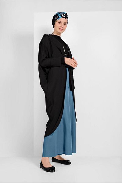 TRENDTESETTÜR Γυναικείο μαύρο casual παλτό με δέσιμο 6039