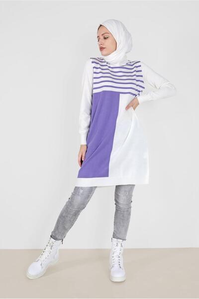 Alvina 42005 Model Šerit Detailed Two-Color Knitwear Tunik