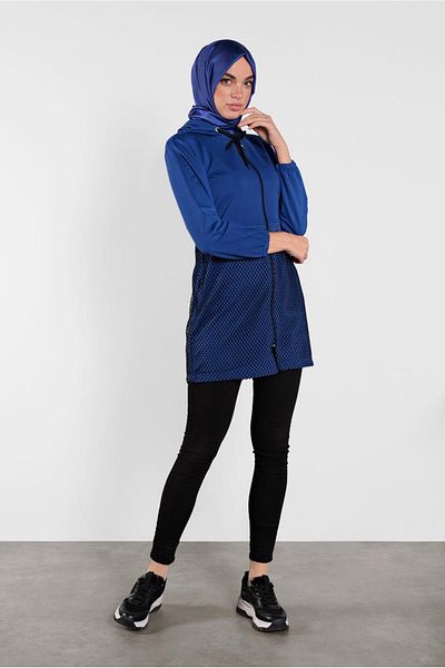 TRENDTESETTÜR Γυναικείο μπουφάν με κουκούλα Navy Blue (SAKS) με διχτυωτή λεπτομέρεια 1302