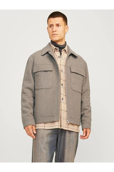 Jack & Jones Jachetă pentru bărbați din lână Blurussel, bej, cu ștampilă 12259393