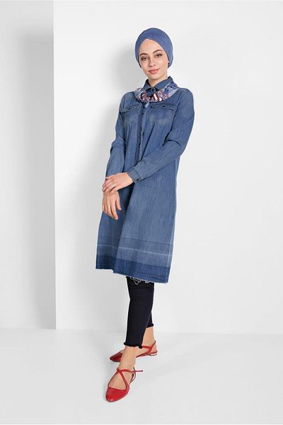 TRENDTESETTÜR Women's Blue (MEDIUM BLUE) Cotton Denim Tunic 24315